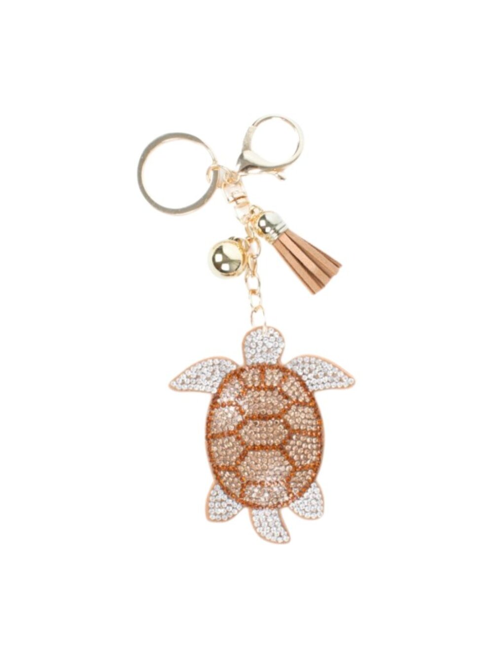 Gold Turtle Tassel Bling Faux Suede Stuffed Pillow Key Chain Handbag Charm